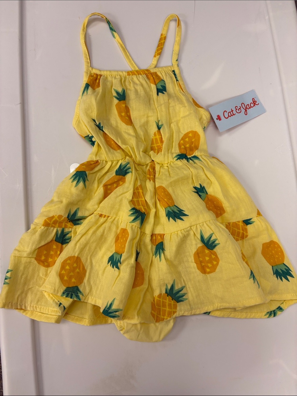 Cat & Jack Yellow Pineapple Tiered Sundress with Green Accents